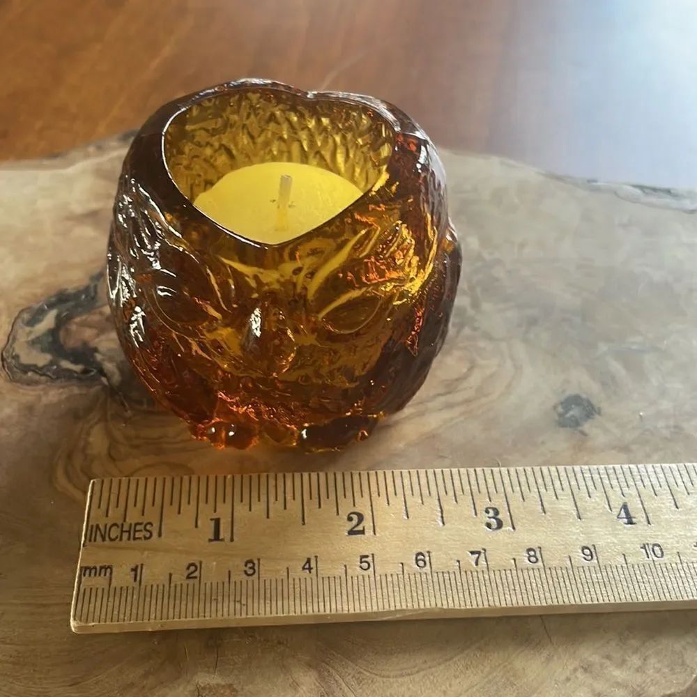 Vintage (?) Amber Glass Owl Tea Light Holder - Picture 7 of 8